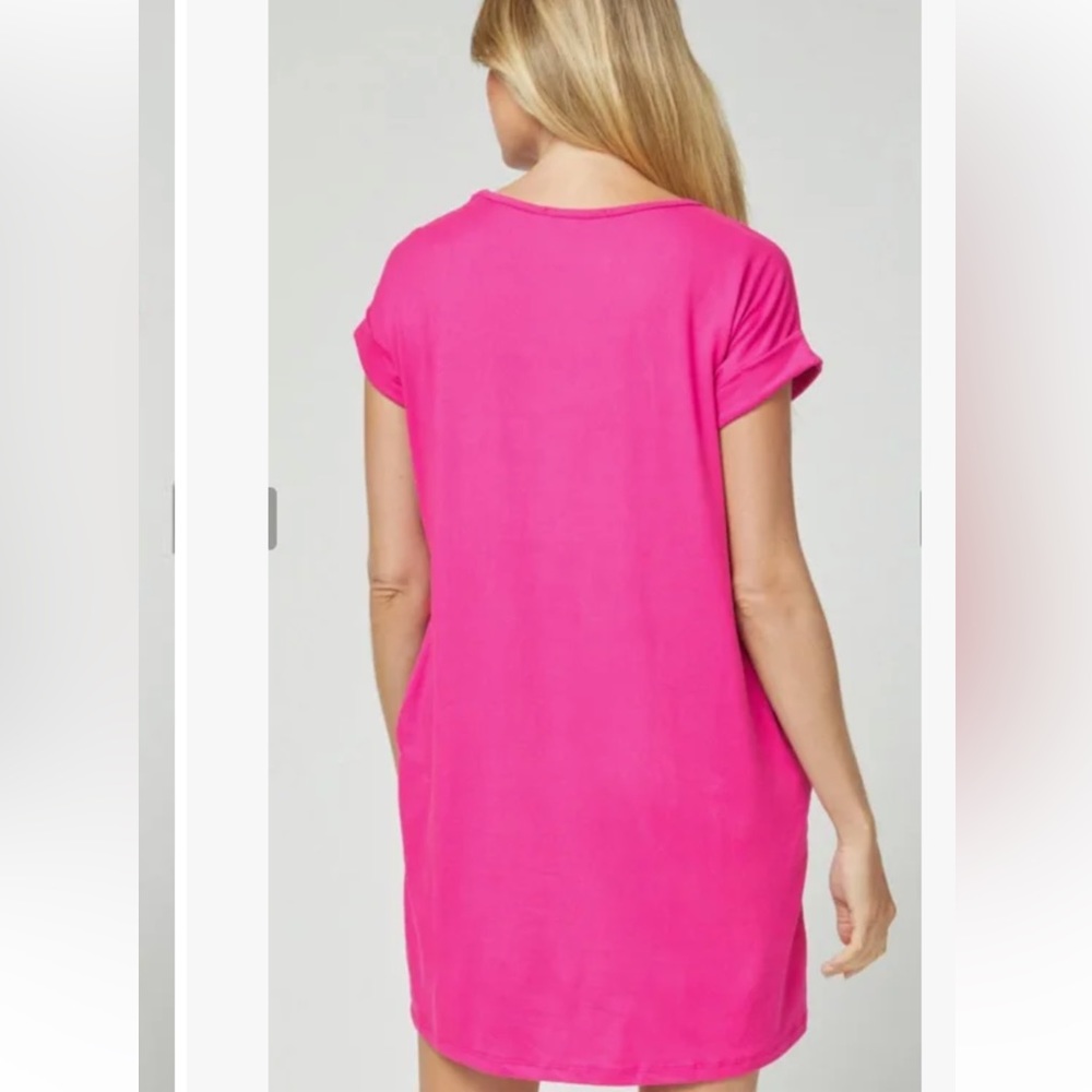 ENTRO hot pink v neck T-shirt dress 3x/4x oversized - Picture 8 of 10